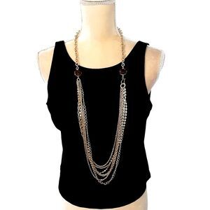 Chico’s Gold Tone 6 Strand Chain Necklace Rhinestones 42” Long